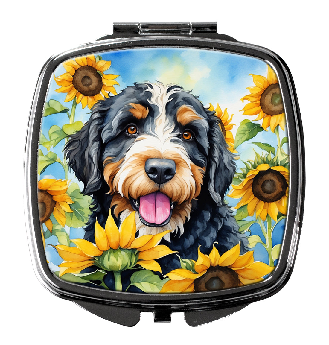 Buy this Bernedoodle in Sunflowers Compact Mirror