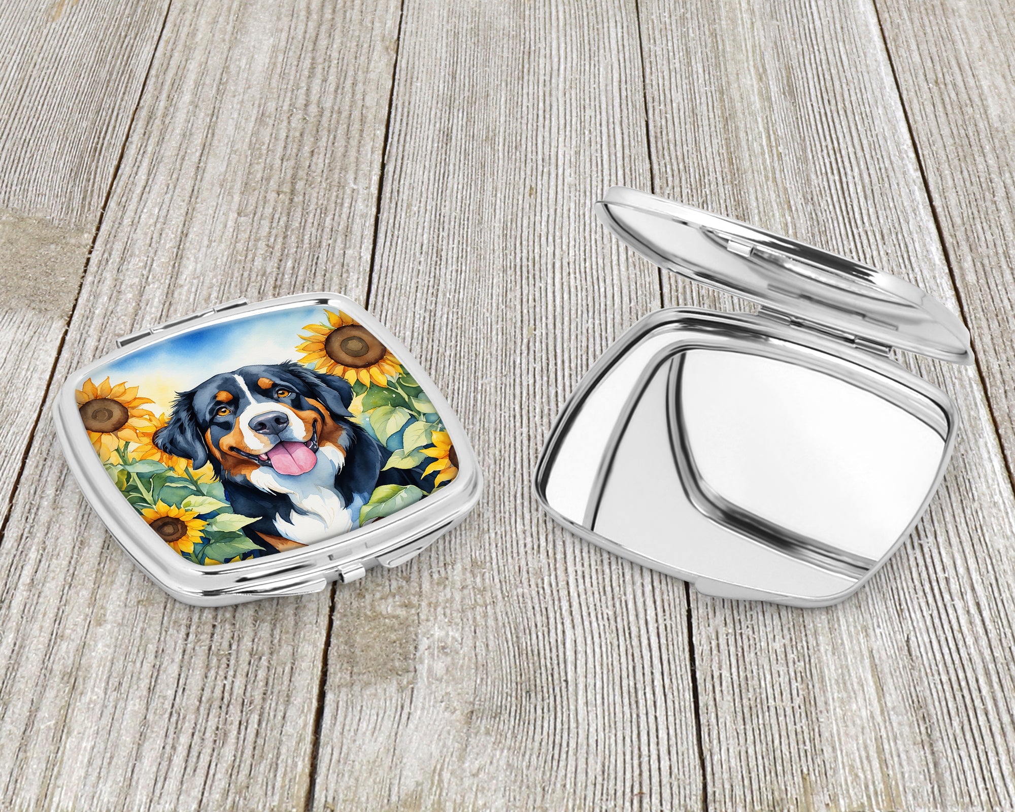 Bernese Mountain Dog in Sunflowers Compact Mirror