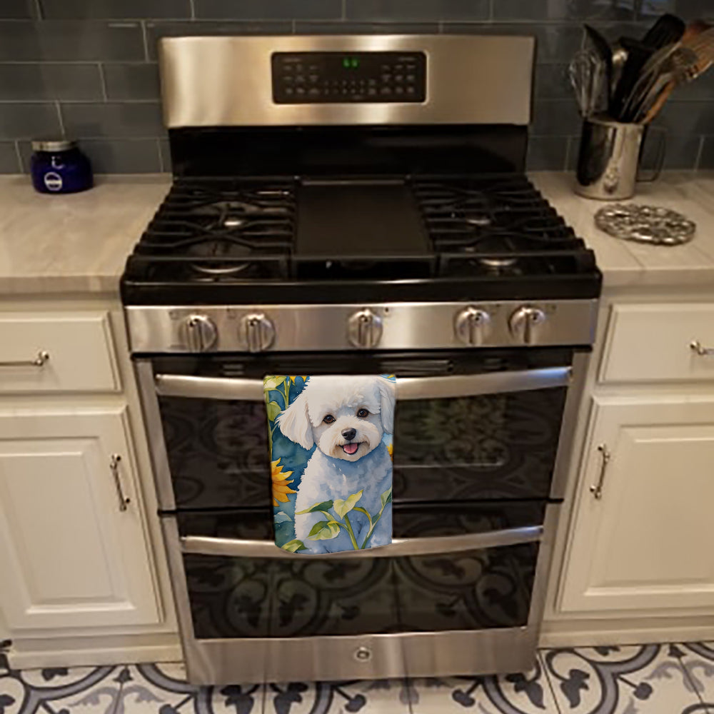 Bichon Frise in Sunflowers Kitchen Towel