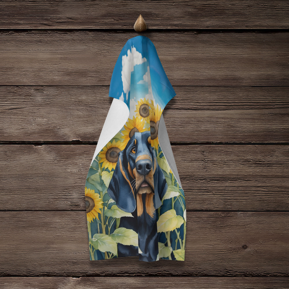 Black and Tan Coonhound in Sunflowers Kitchen Towel