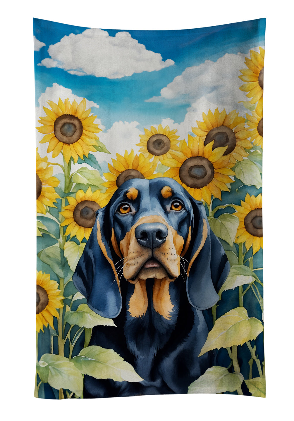 Buy this Black and Tan Coonhound in Sunflowers Kitchen Towel