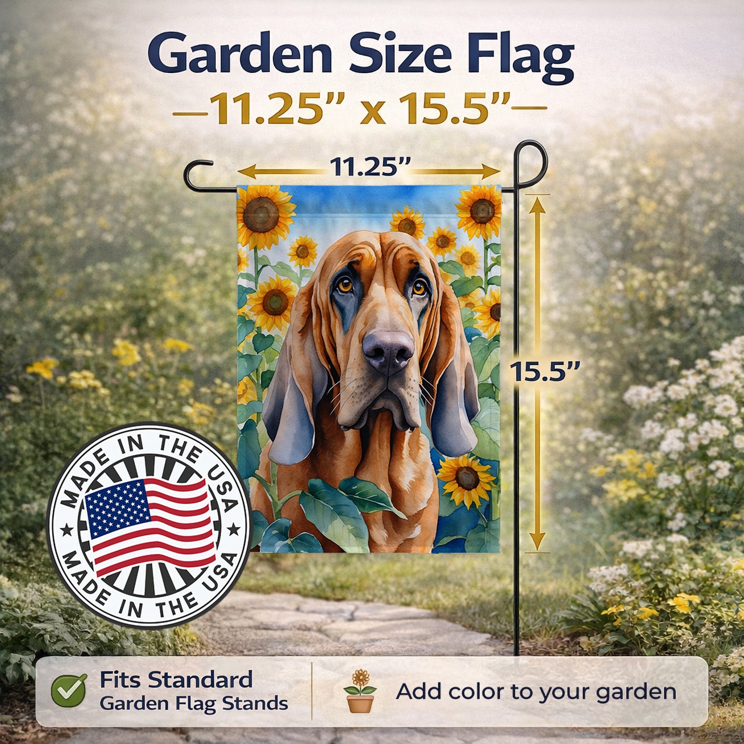 Caroline's Treasures Bloodhound in Sunflowers Garden Flag Mailbox Decorative Yard Banner Outside Patio Artwork for Flower Beds, Garden Size, Multicolor