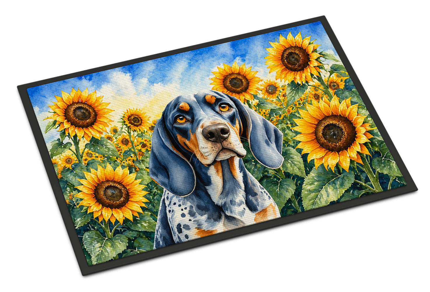 Buy this Bluetick Coonhound in Sunflowers Doormat