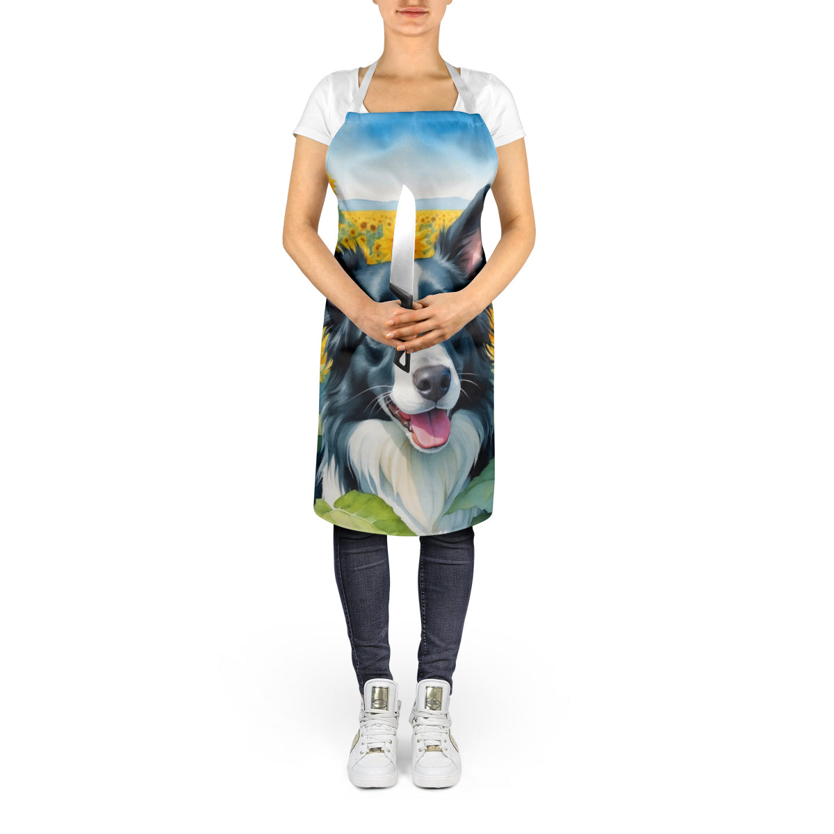 Border Collie in Sunflowers Apron