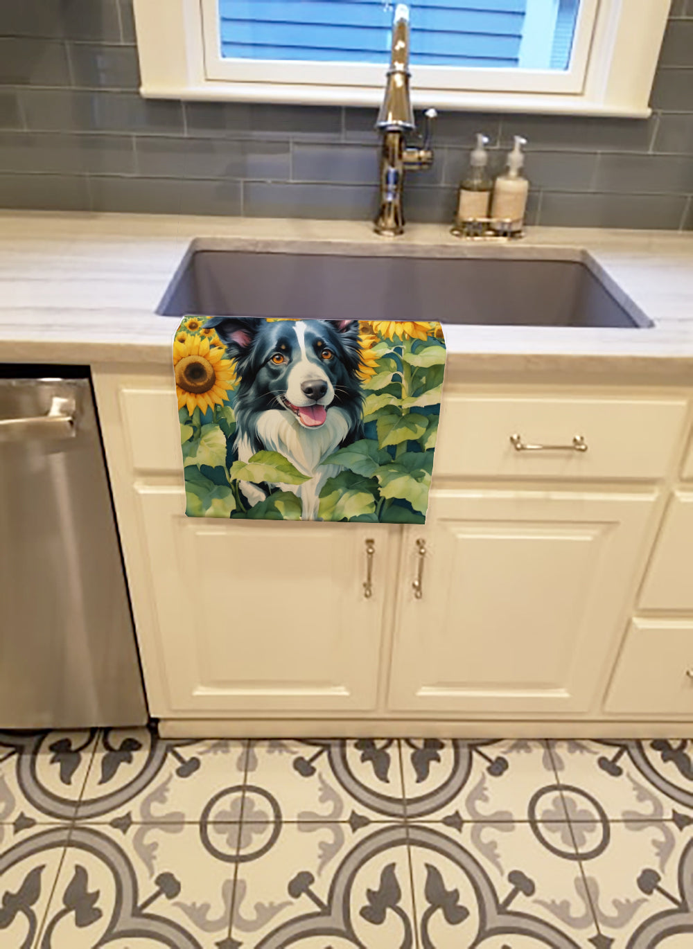 Border Collie in Sunflowers Kitchen Towel