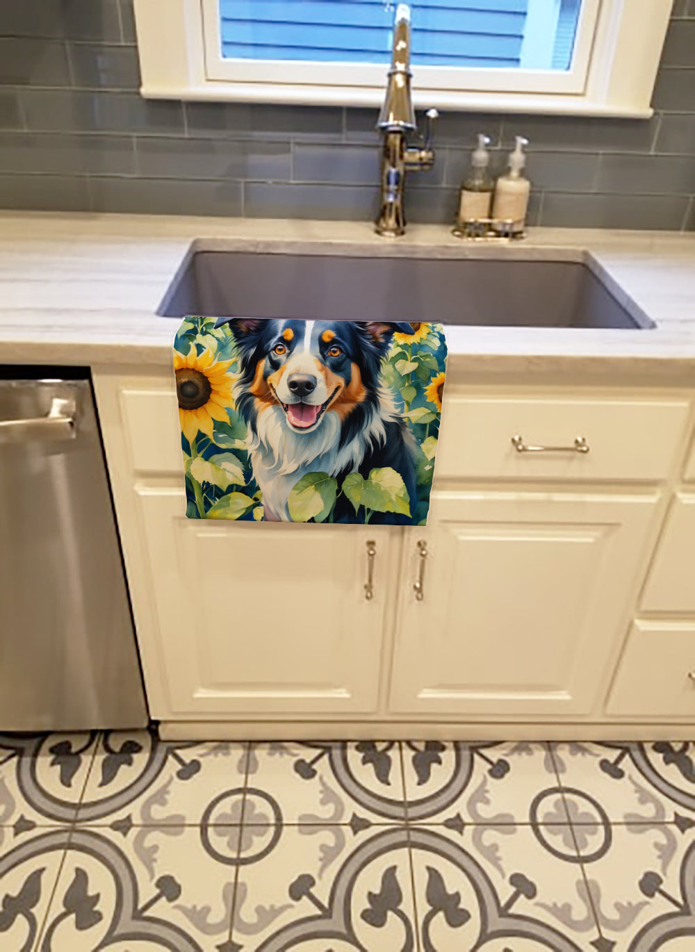 Buy this Border Collie in Sunflowers Kitchen Towel