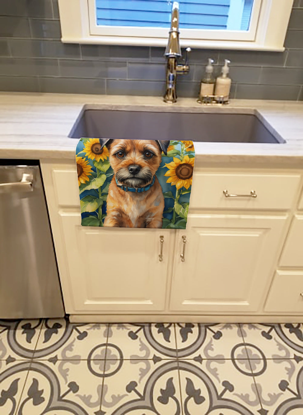 Buy this Border Terrier in Sunflowers Kitchen Towel