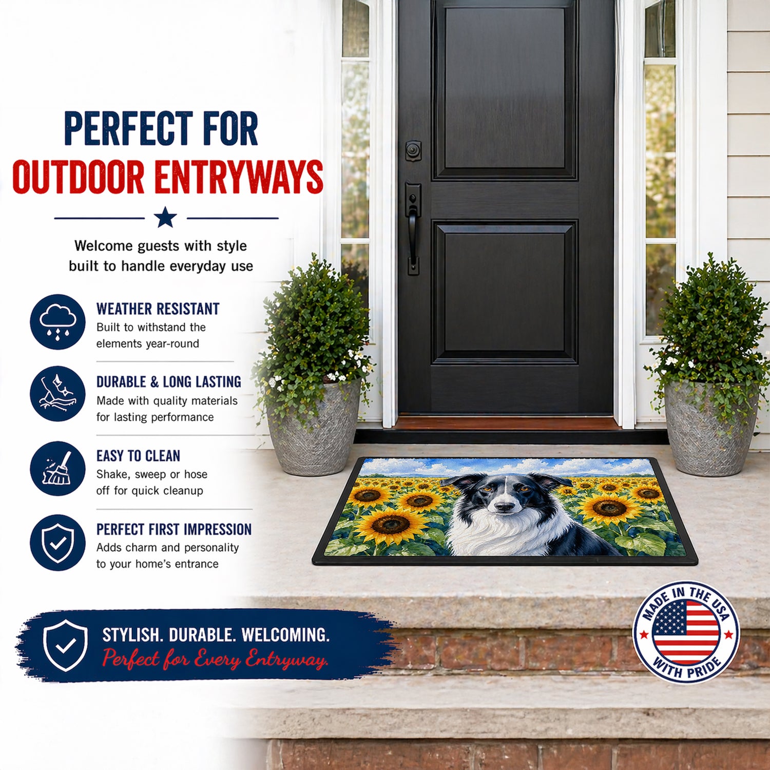 Caroline's Treasures Borzoi in Sunflowers Doormat Front Door Mat Indoor Outdoor Rugs for Entryway, Non Slip Washable Low Pile, 18H X 27W