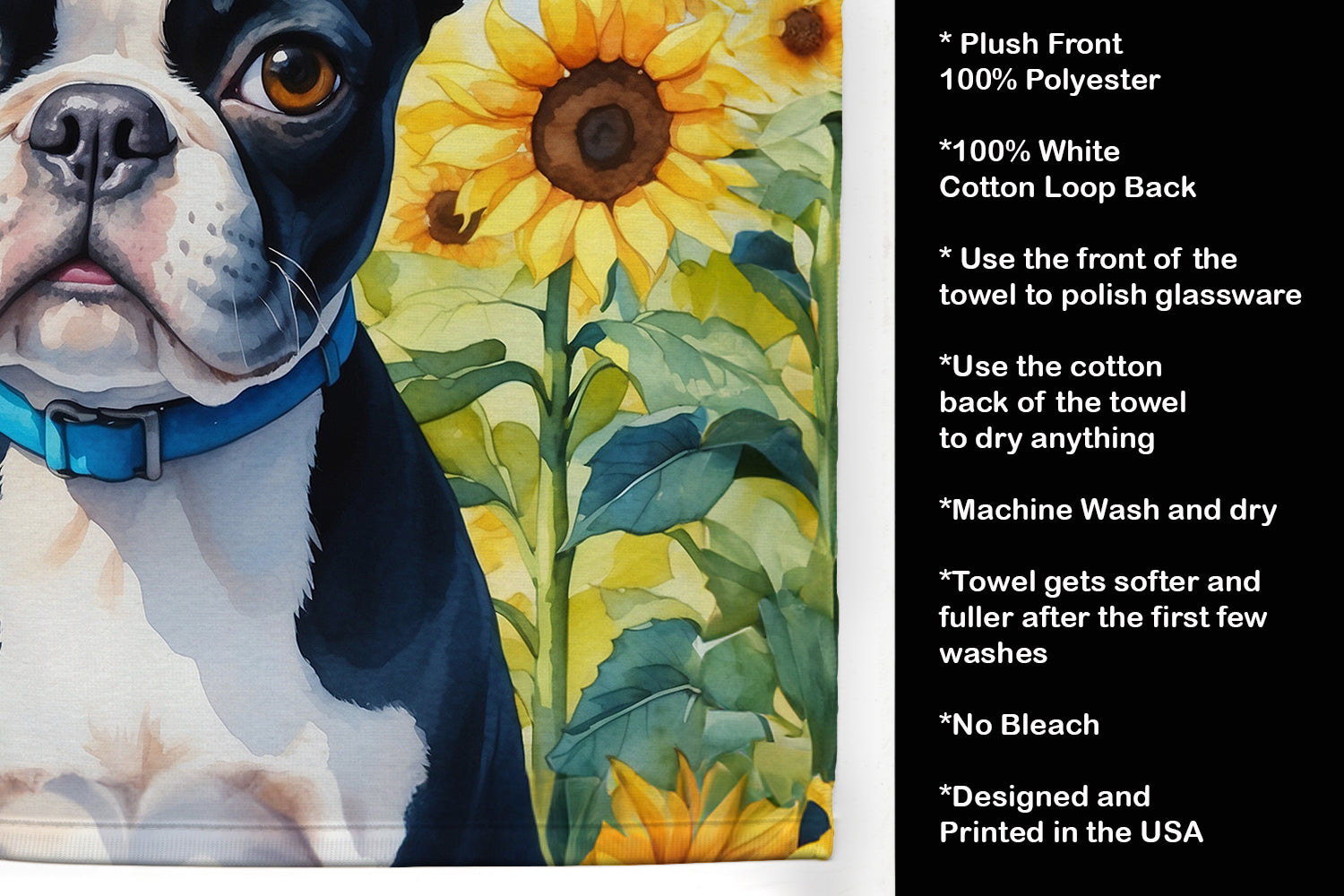 Boston Terrier in Sunflowers Kitchen Towel