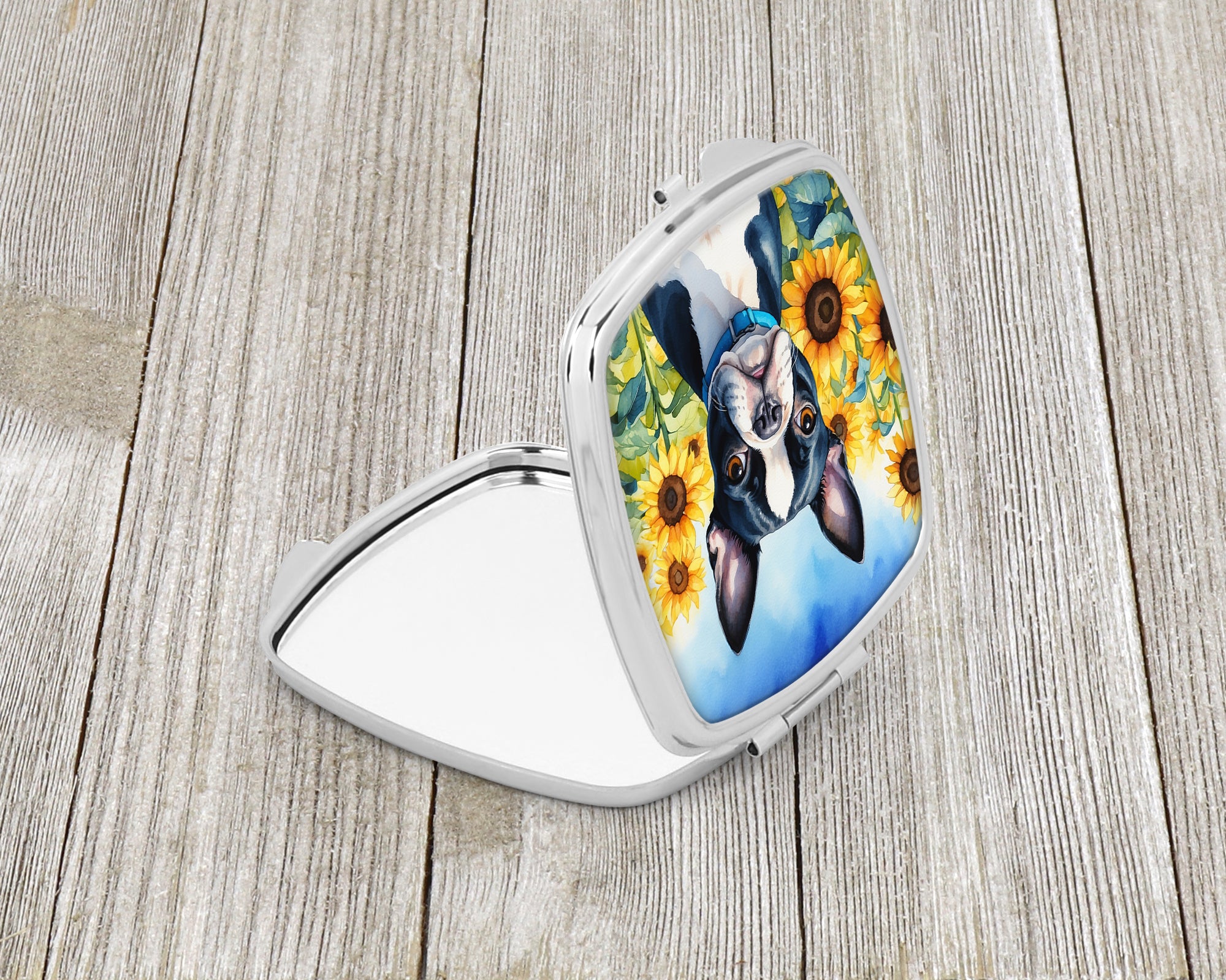 Boston Terrier in Sunflowers Compact Mirror