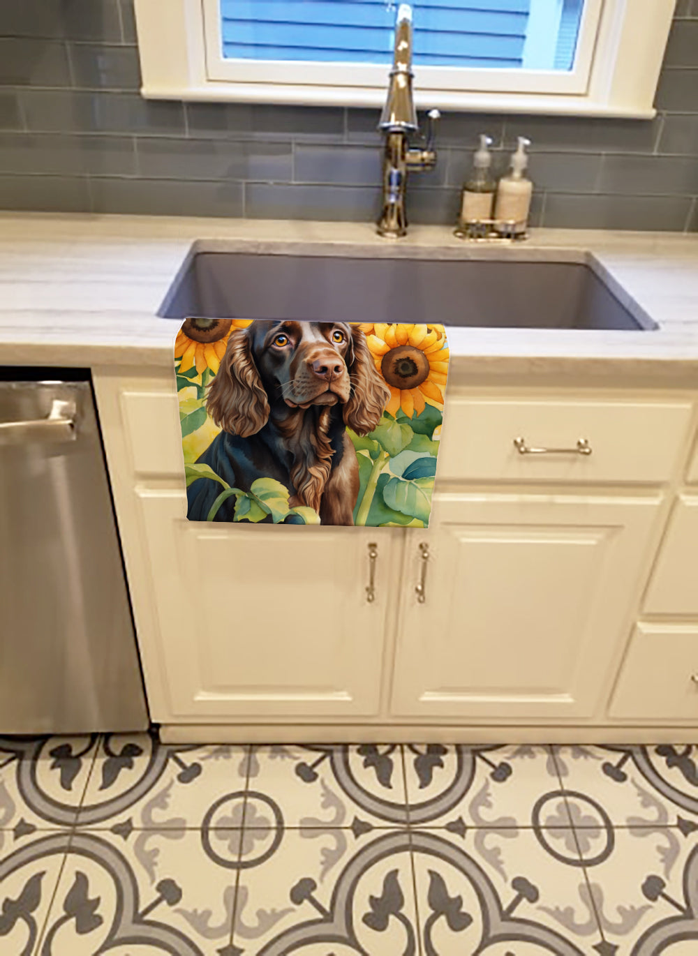 Buy this Boykin Spaniel in Sunflowers Kitchen Towel