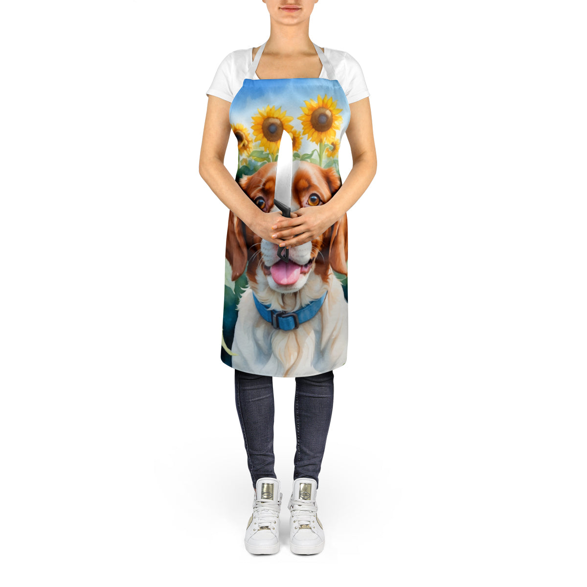Brittany Spaniel in Sunflowers Apron