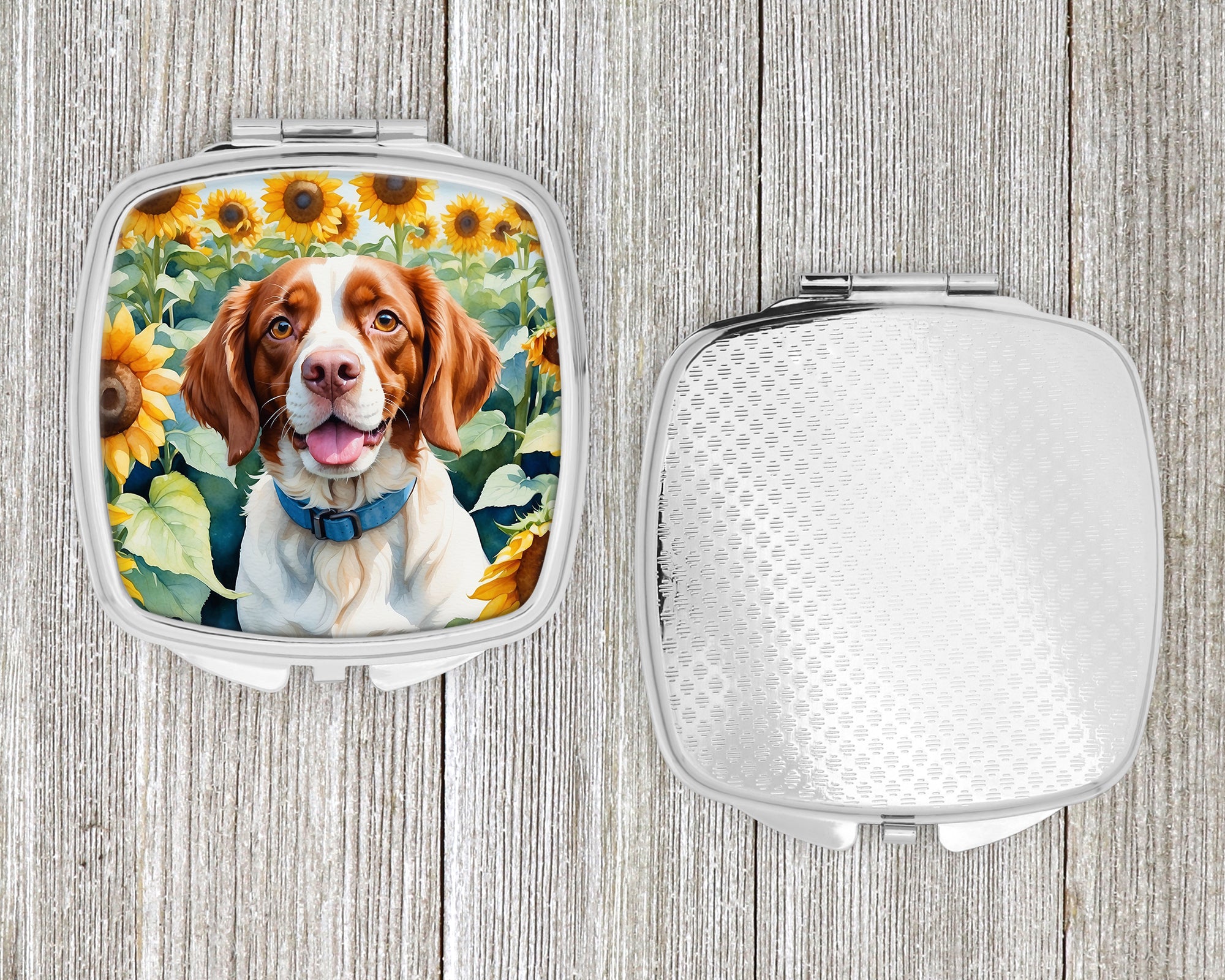 Brittany Spaniel in Sunflowers Compact Mirror