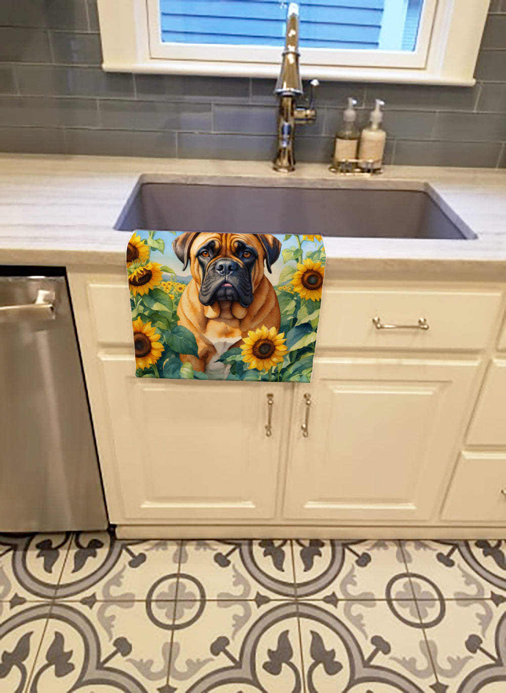Bullmastiff in Sunflowers Kitchen Towel