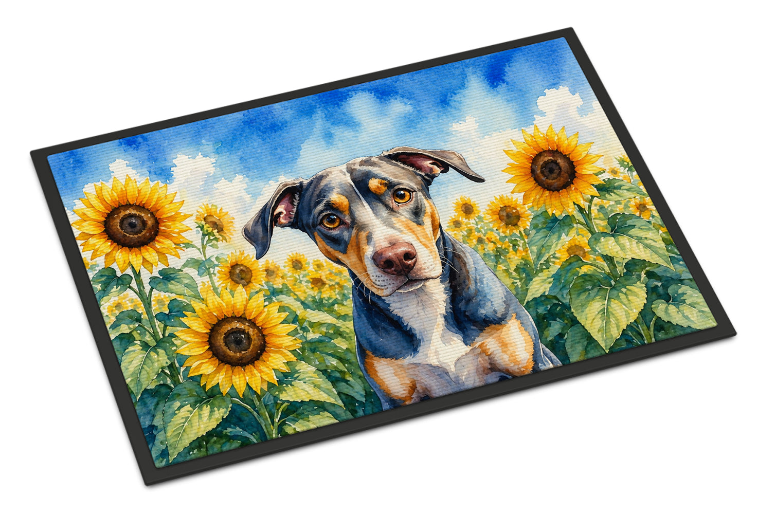 Caroline's Treasures Catahoula in Sunflowers Doormat Front Door Mat Indoor Outdoor Rugs for Entryway, Non Slip Washable Low Pile, 24H X 36W