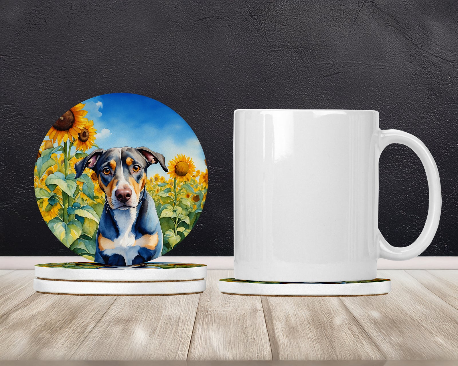 Caroline's Treasures Catahoula in Sunflowers Large Sandstone Coasters Pack of 4