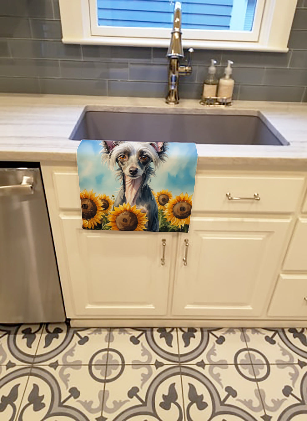 Buy this Chinese Crested in Sunflowers Kitchen Towel