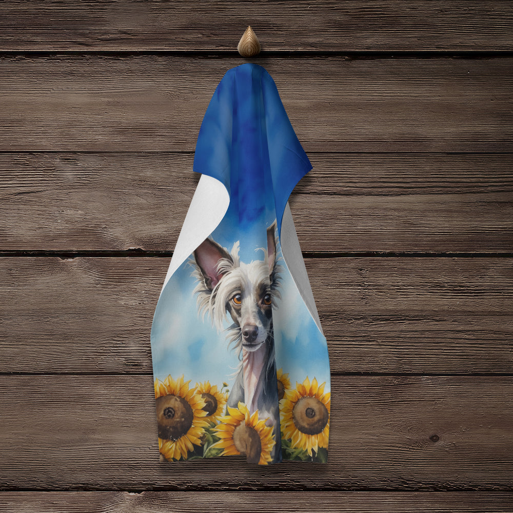 Chinese Crested in Sunflowers Kitchen Towel