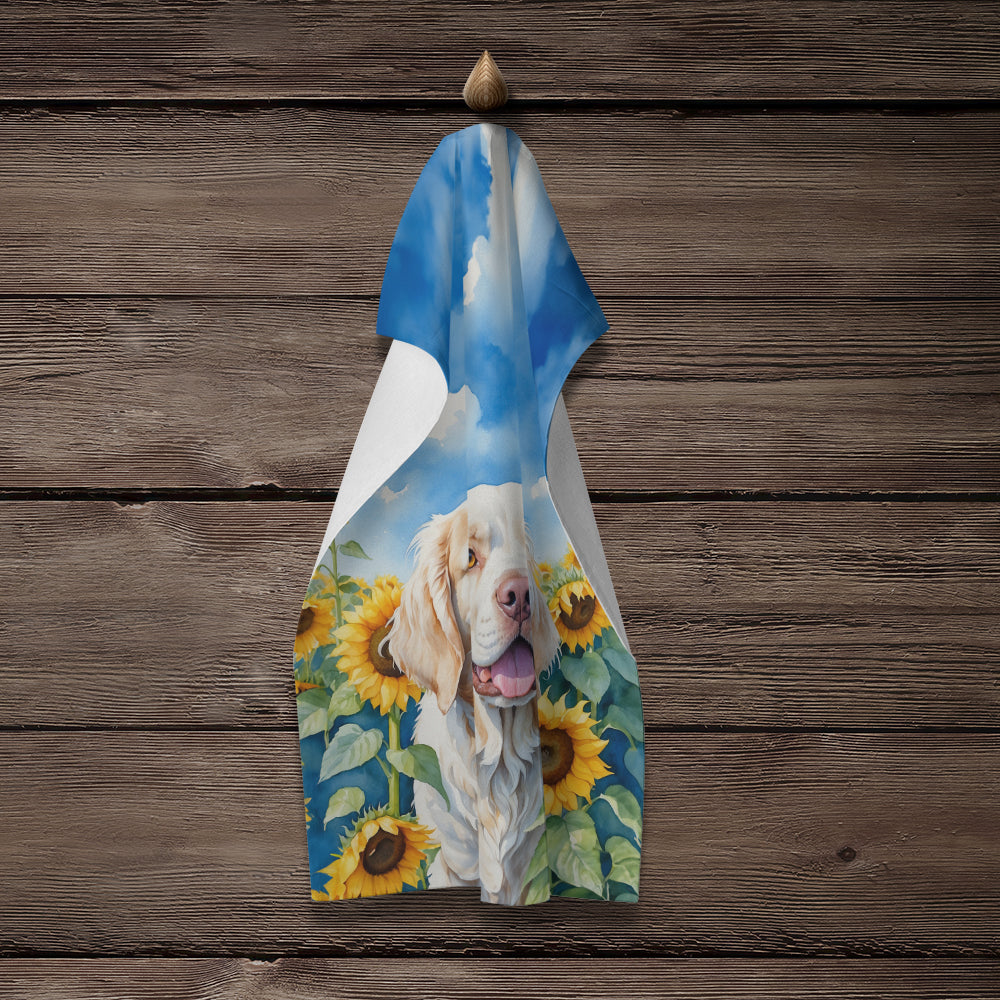 Clumber Spaniel in Sunflowers Kitchen Towel