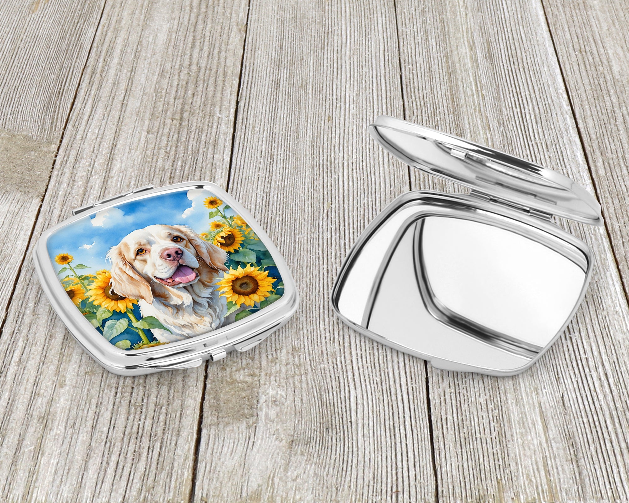 Clumber Spaniel in Sunflowers Compact Mirror