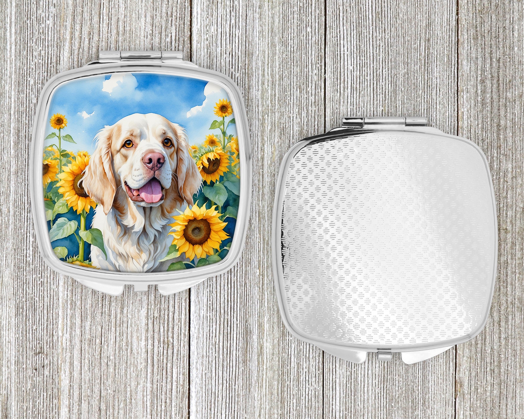 Clumber Spaniel in Sunflowers Compact Mirror