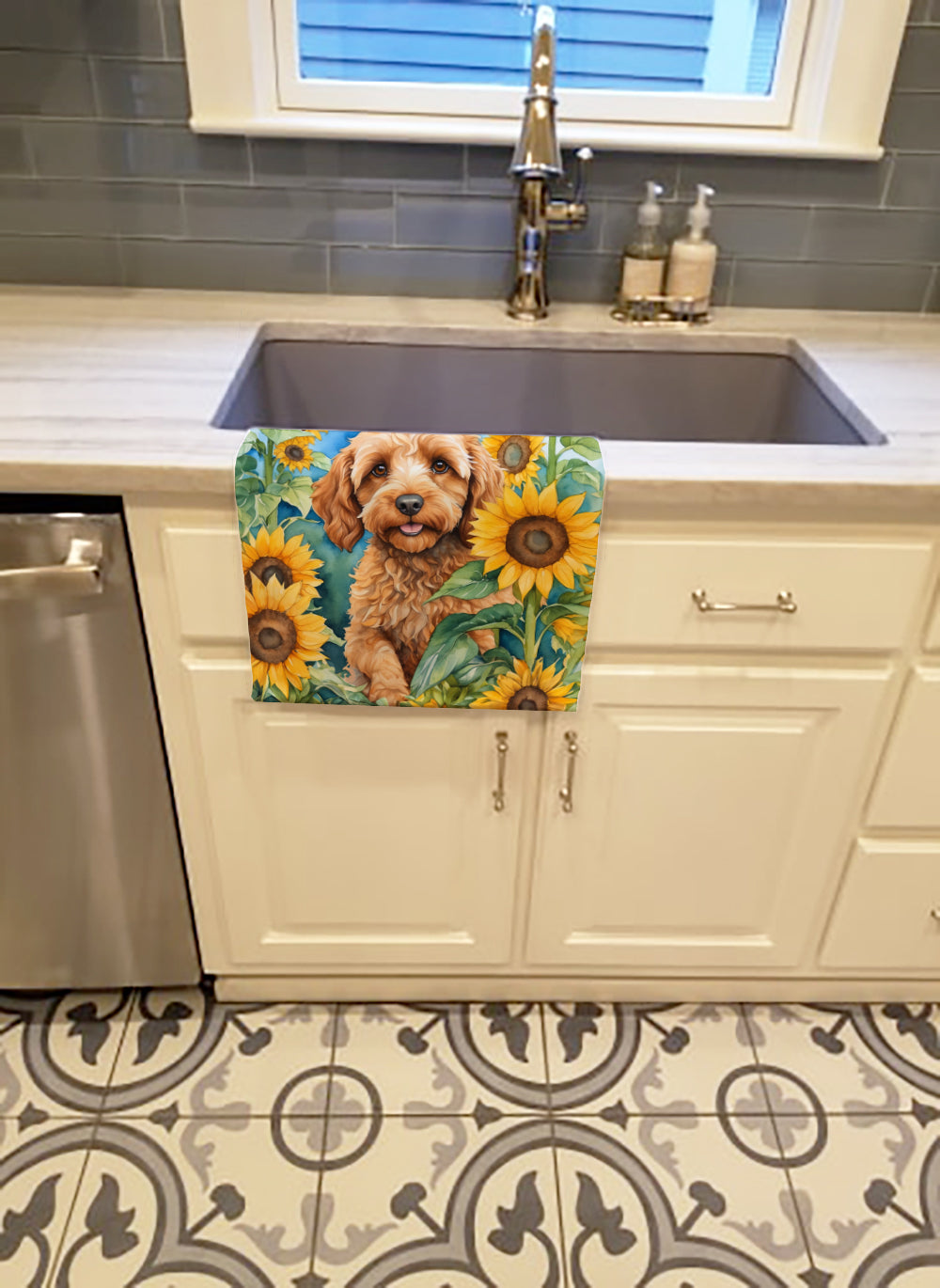 Cockapoo in Sunflowers Kitchen Towel