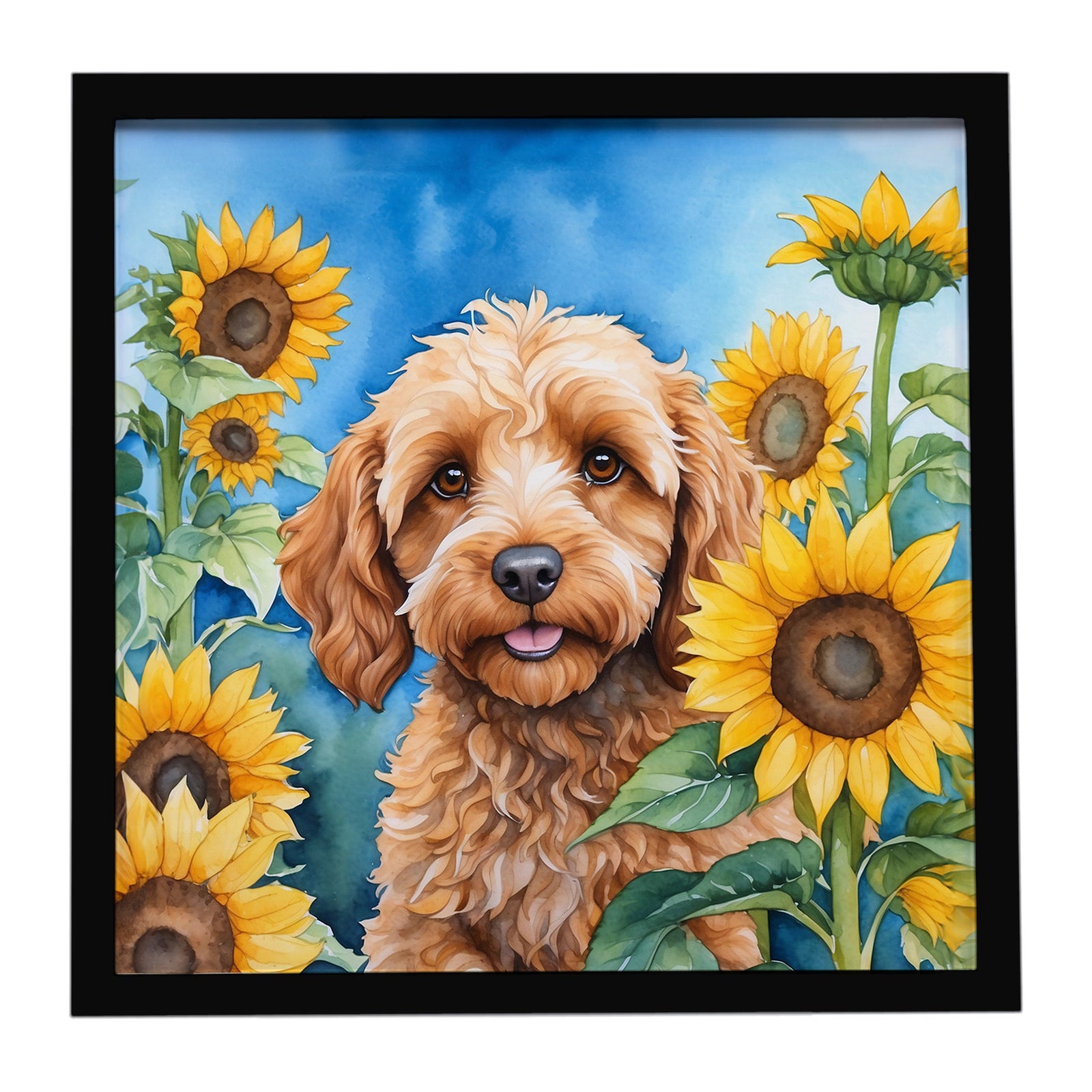 Caroline's Treasures Cockapoo in Sunflowers Framed Metal Print