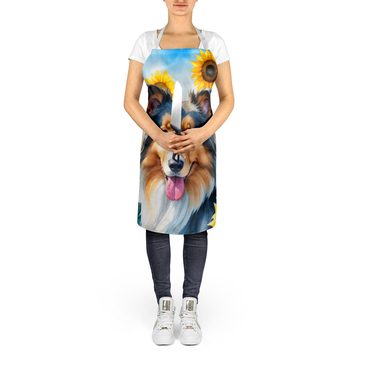 Collie in Sunflowers Apron