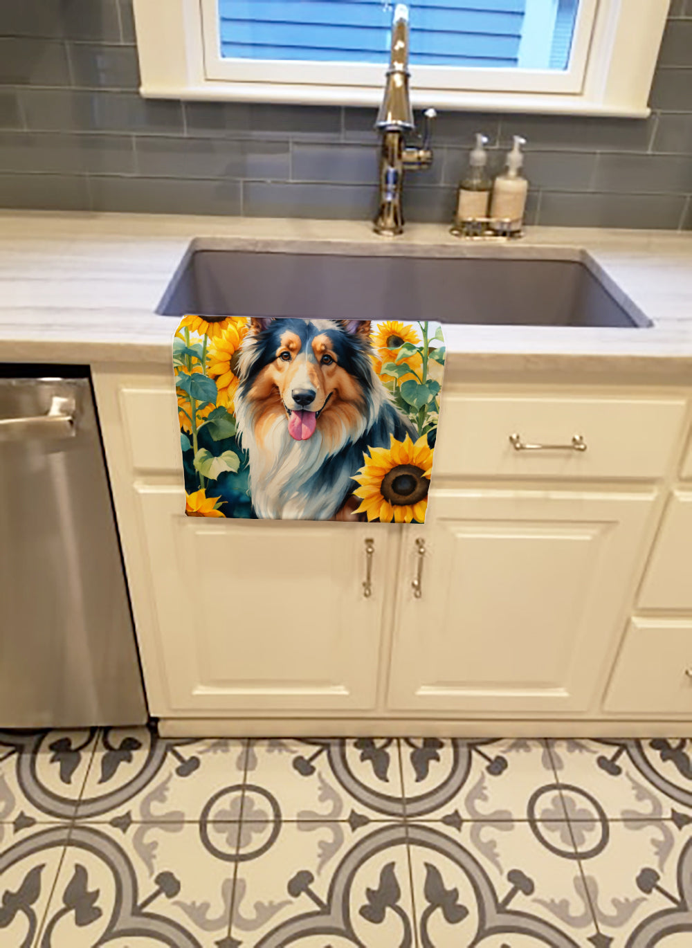 Collie in Sunflowers Kitchen Towel