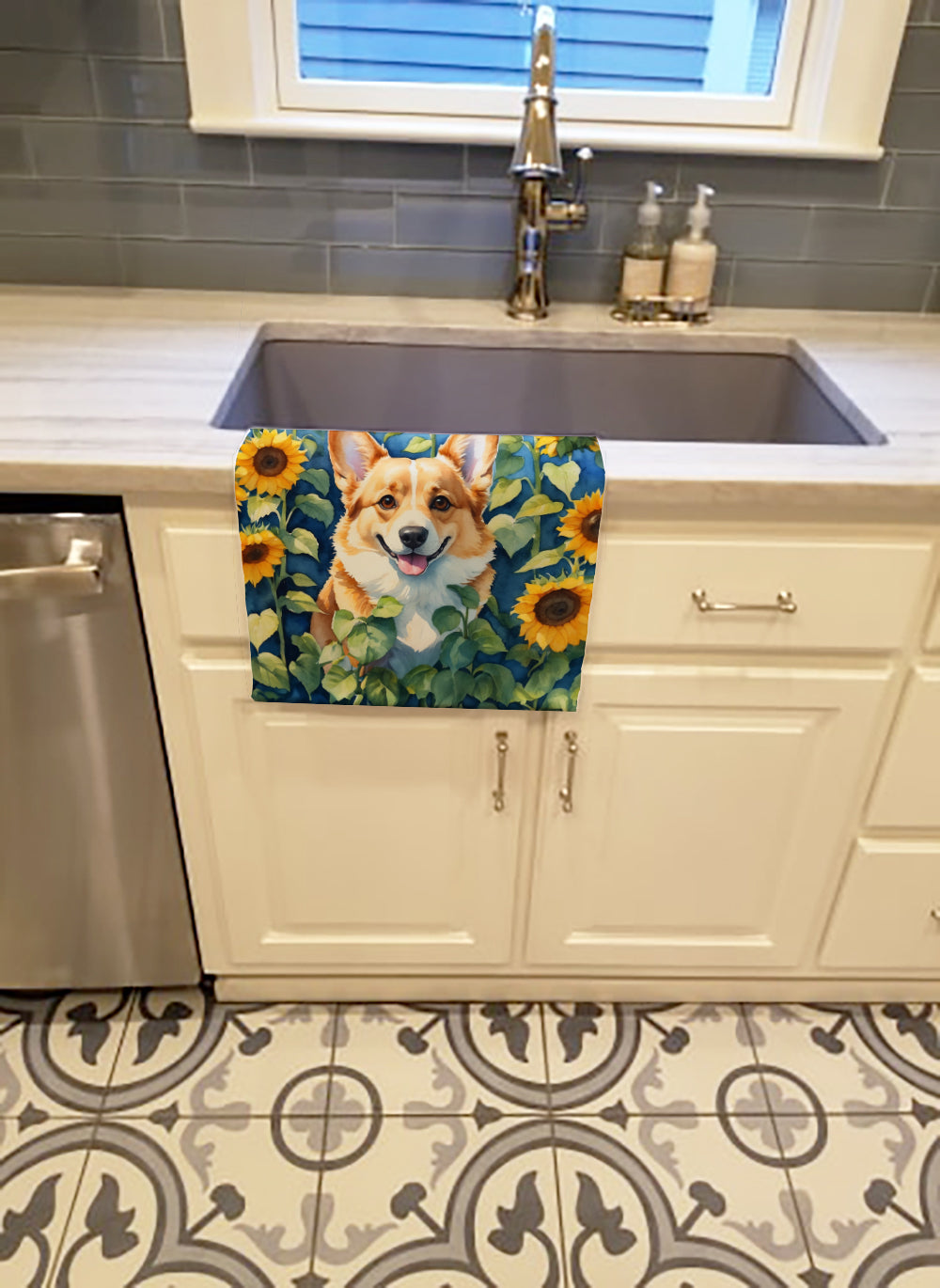 Corgi in Sunflowers Kitchen Towel