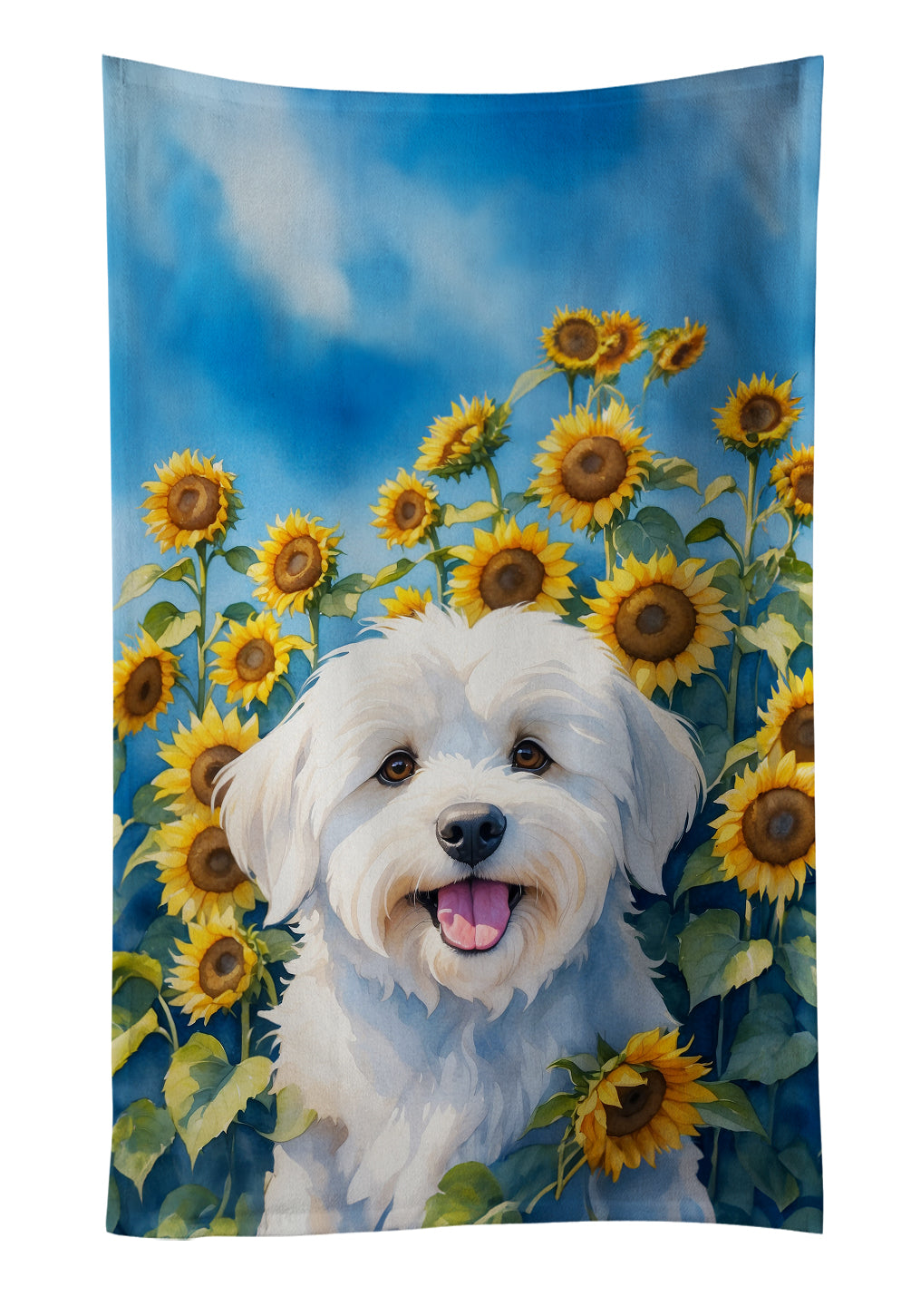 Buy this Coton de Tulear in Sunflowers Kitchen Towel
