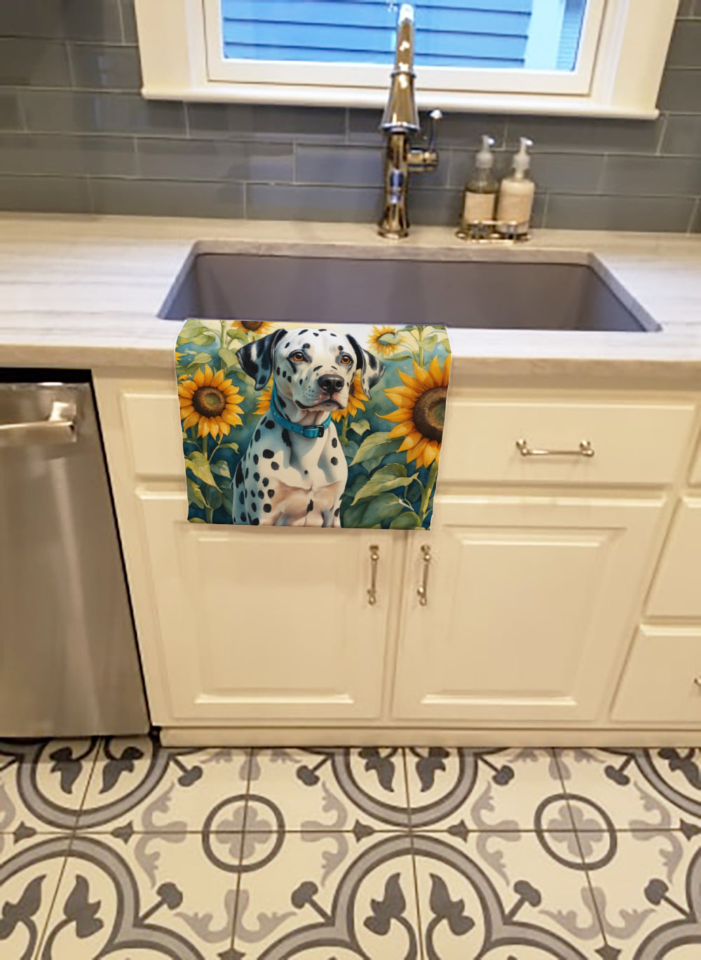Dalmatian in Sunflowers Kitchen Towel