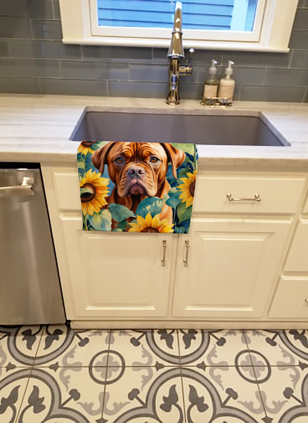 Buy this Dogue de Bordeaux in Sunflowers Kitchen Towel