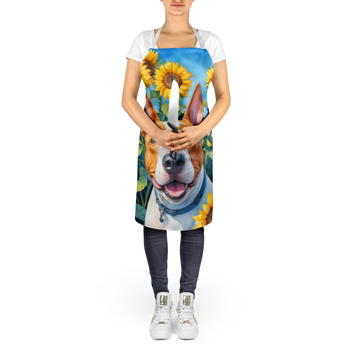English Bull Terrier in Sunflowers Apron
