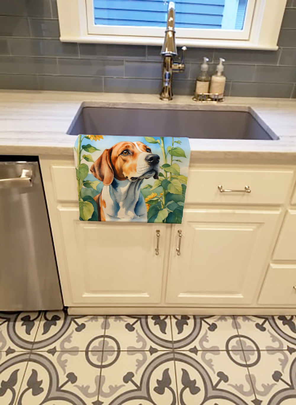 Buy this English Foxhound in Sunflowers Kitchen Towel