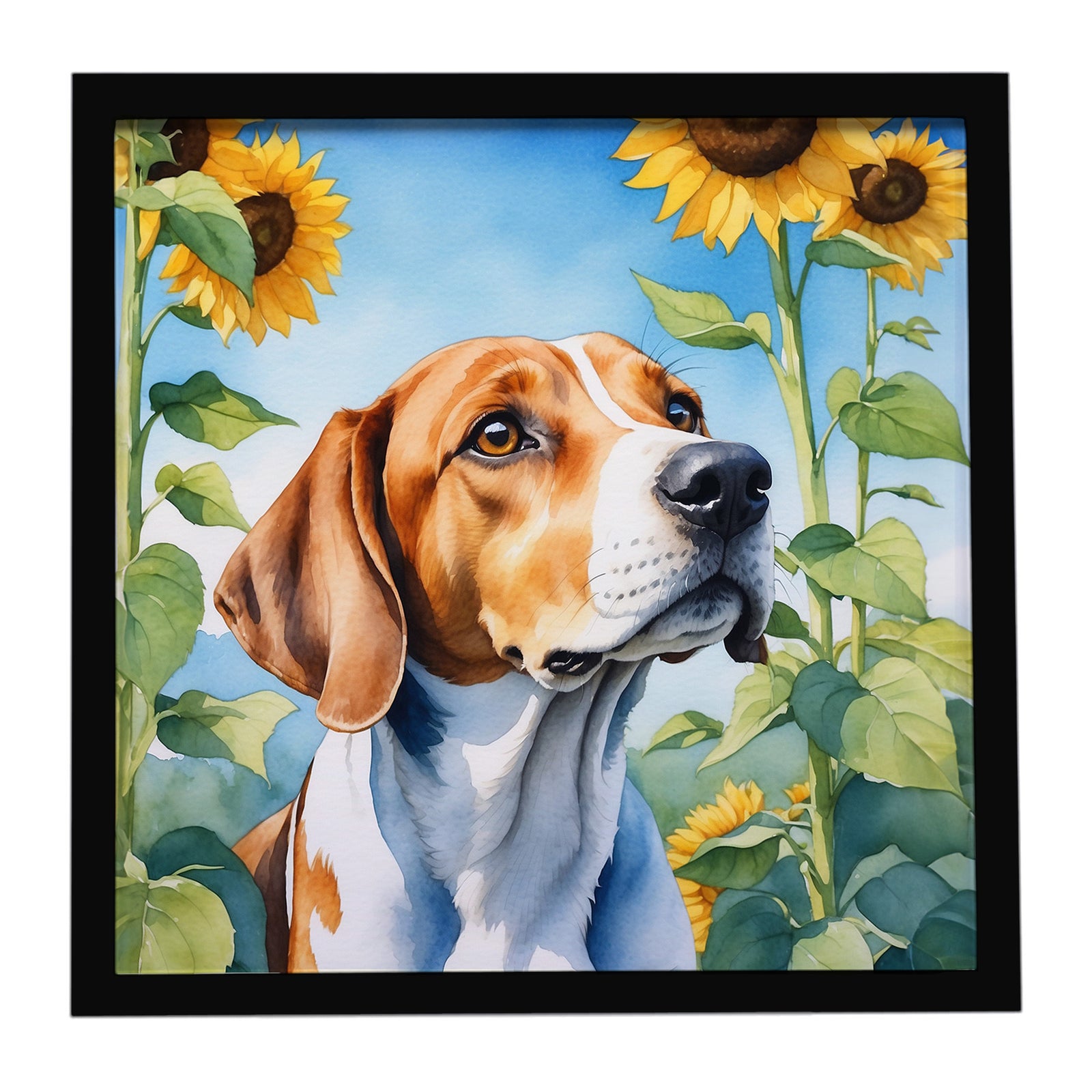 Caroline's Treasures English Foxhound in Sunflowers Framed Metal Print