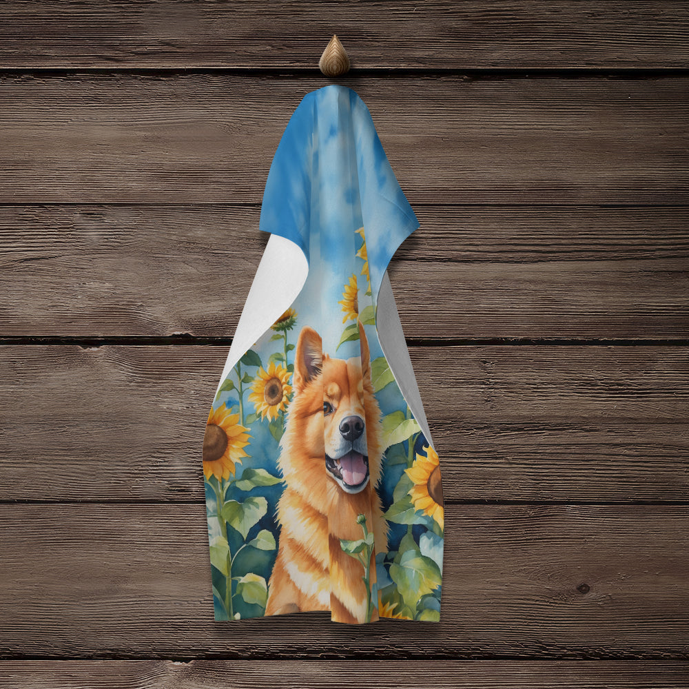 Finnish Spitz in Sunflowers Kitchen Towel