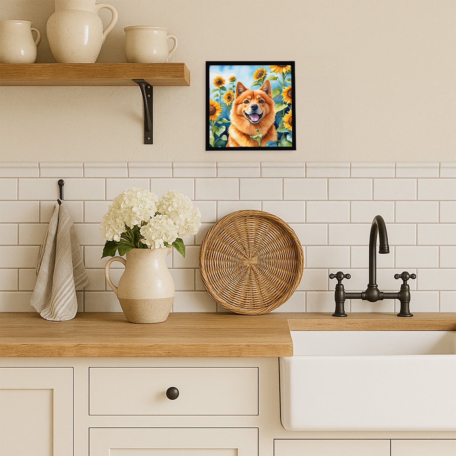 Caroline's Treasures Finnish Spitz in Sunflowers Framed Metal Print