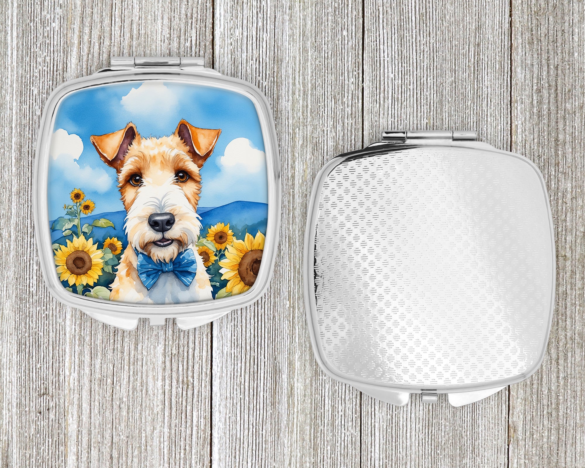 Fox Terrier in Sunflowers Compact Mirror