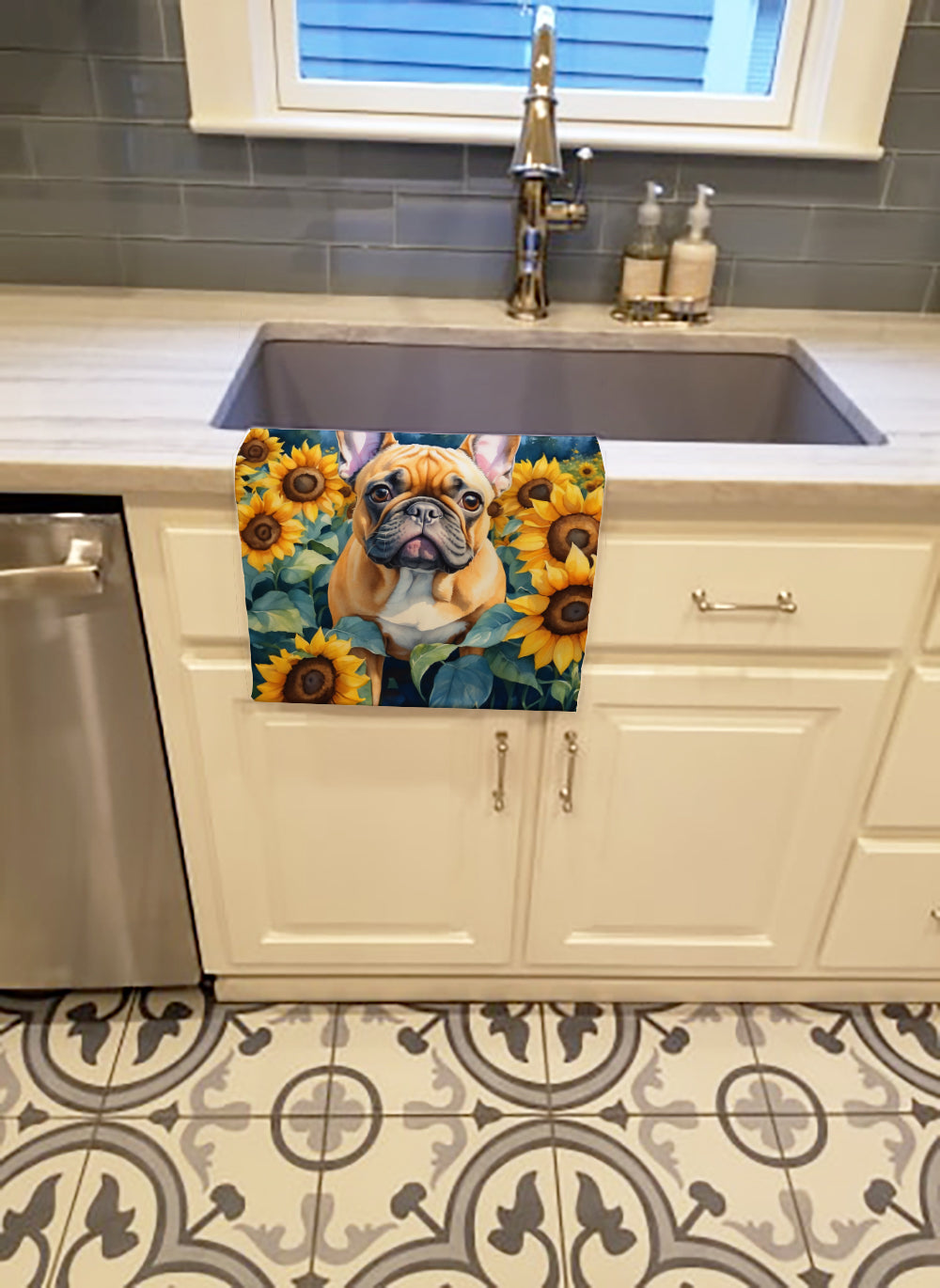 Buy this French Bulldog in Sunflowers Kitchen Towel