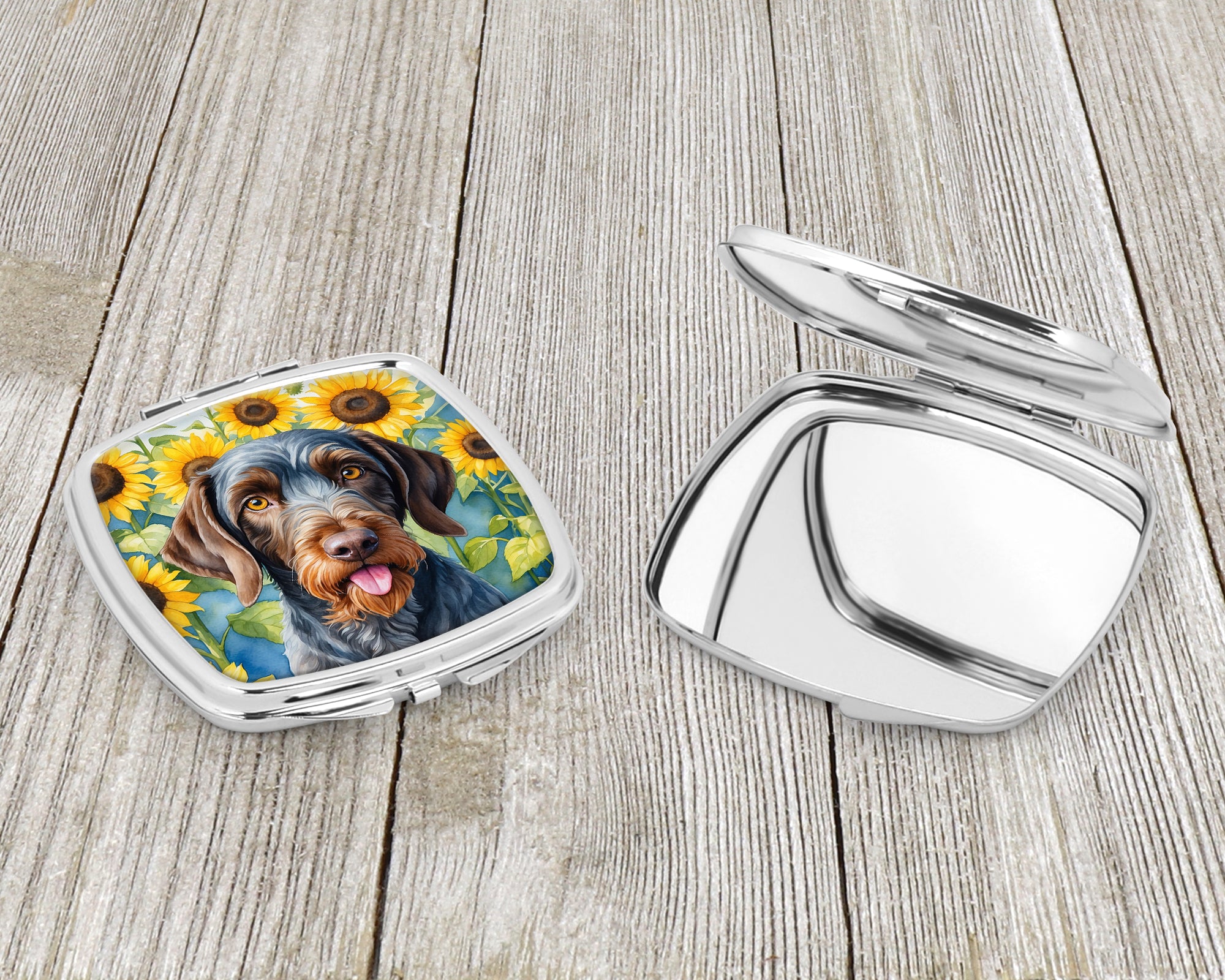 German Wirehaired Pointer in Sunflowers Compact Mirror