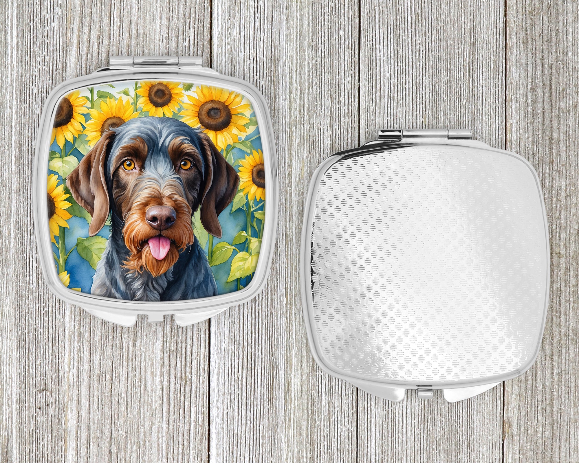 German Wirehaired Pointer in Sunflowers Compact Mirror