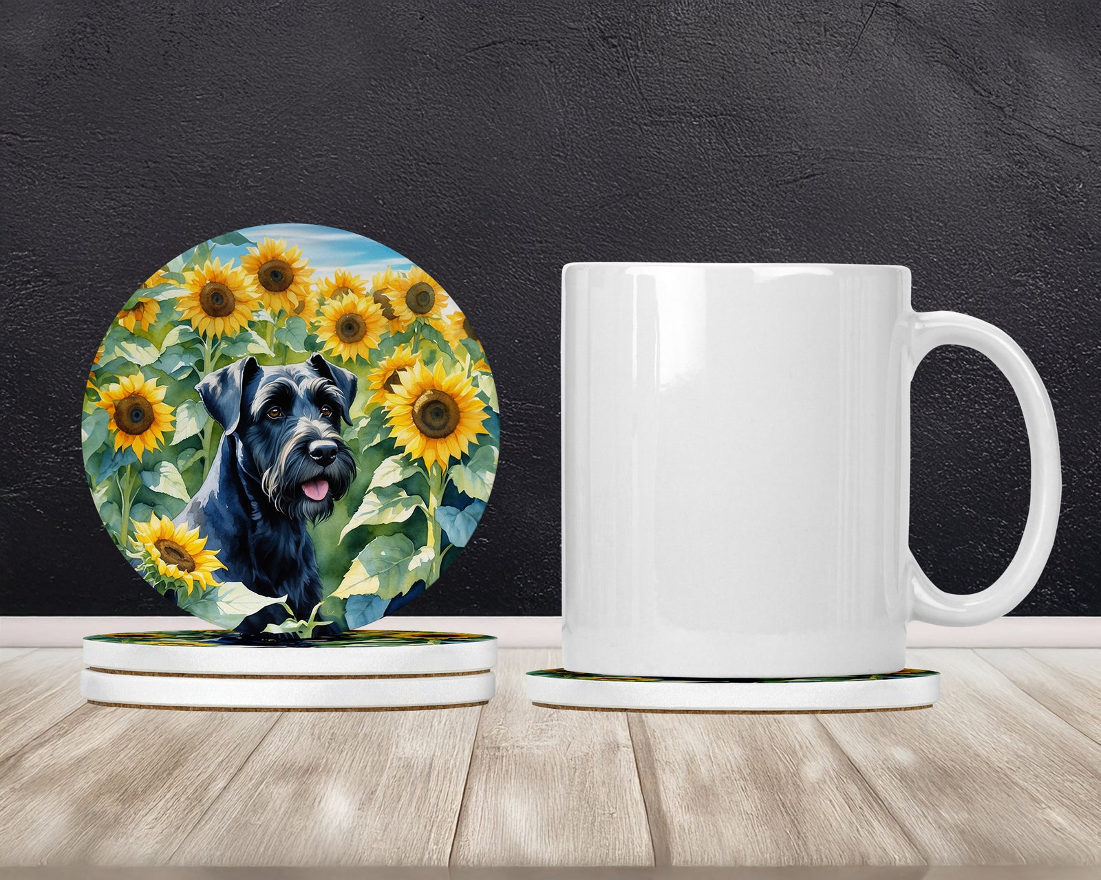 Caroline's Treasures Giant Schnauzer in Sunflowers Large Sandstone Coasters Pack of 4