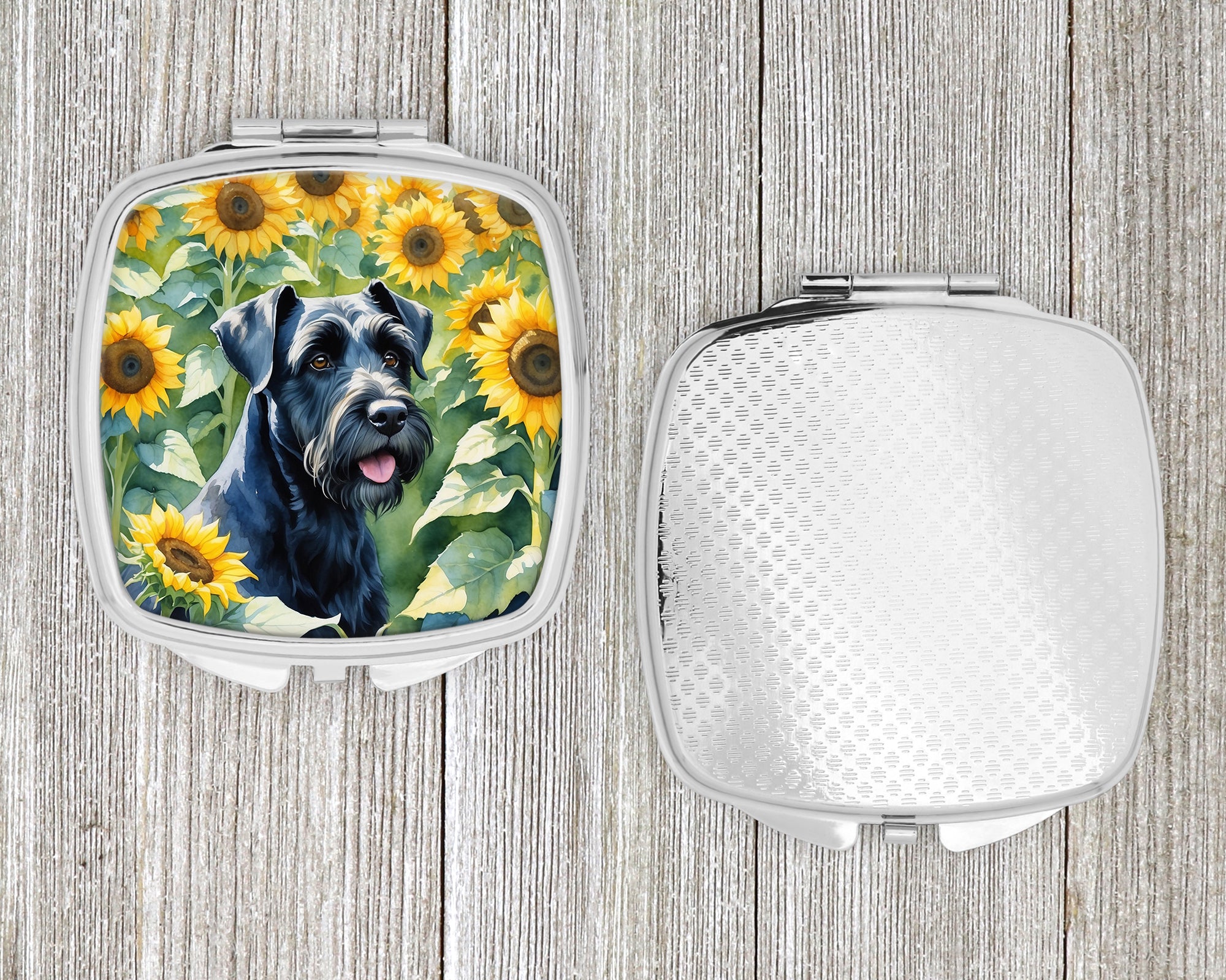 Giant Schnauzer in Sunflowers Compact Mirror