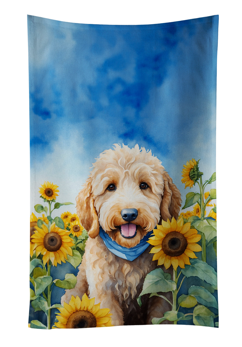 Buy this Goldendoodle in Sunflowers Kitchen Towel