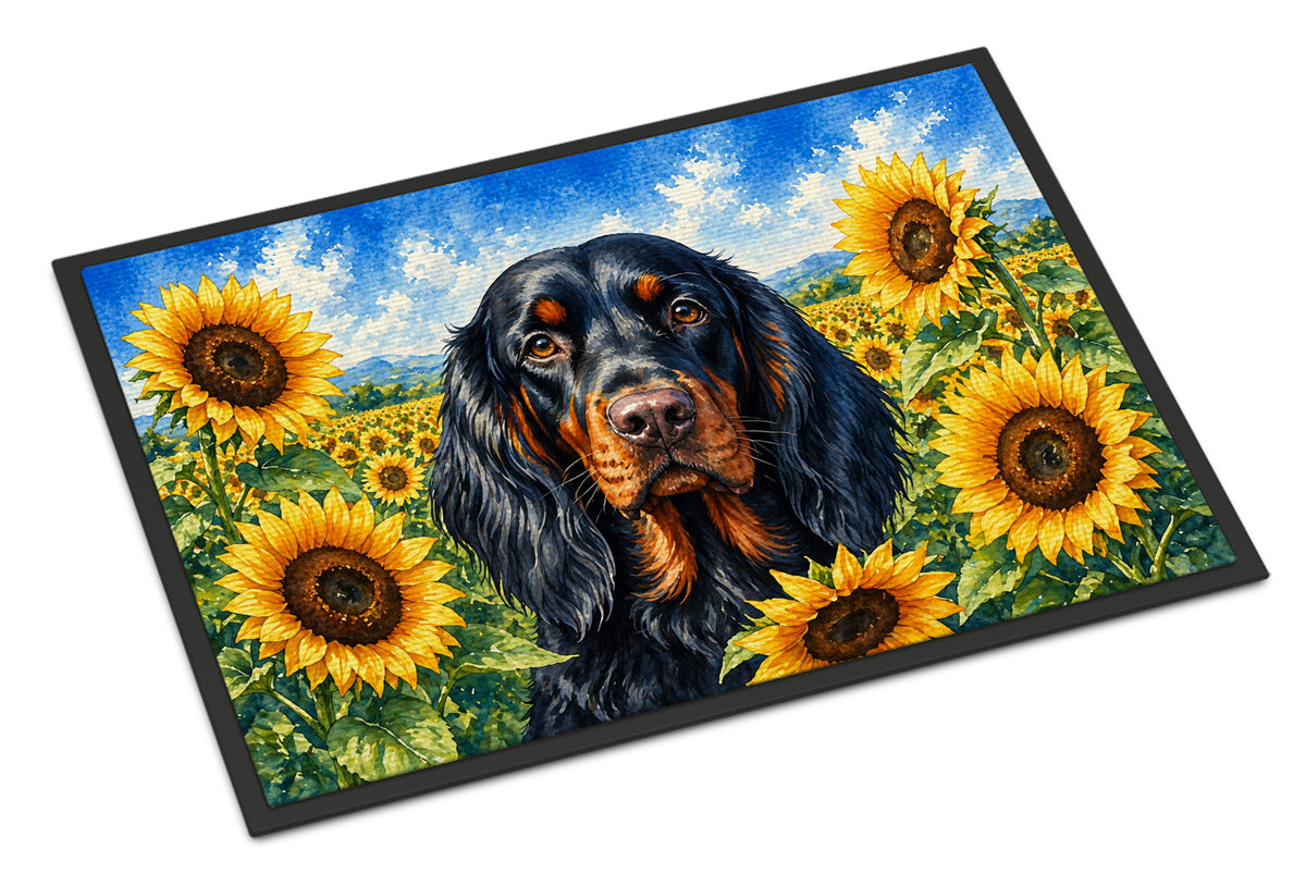 Caroline's Treasures Gordon Setter in Sunflowers Doormat Front Door Mat Indoor Outdoor Rugs for Entryway, Non Slip Washable Low Pile, 18H X 27W