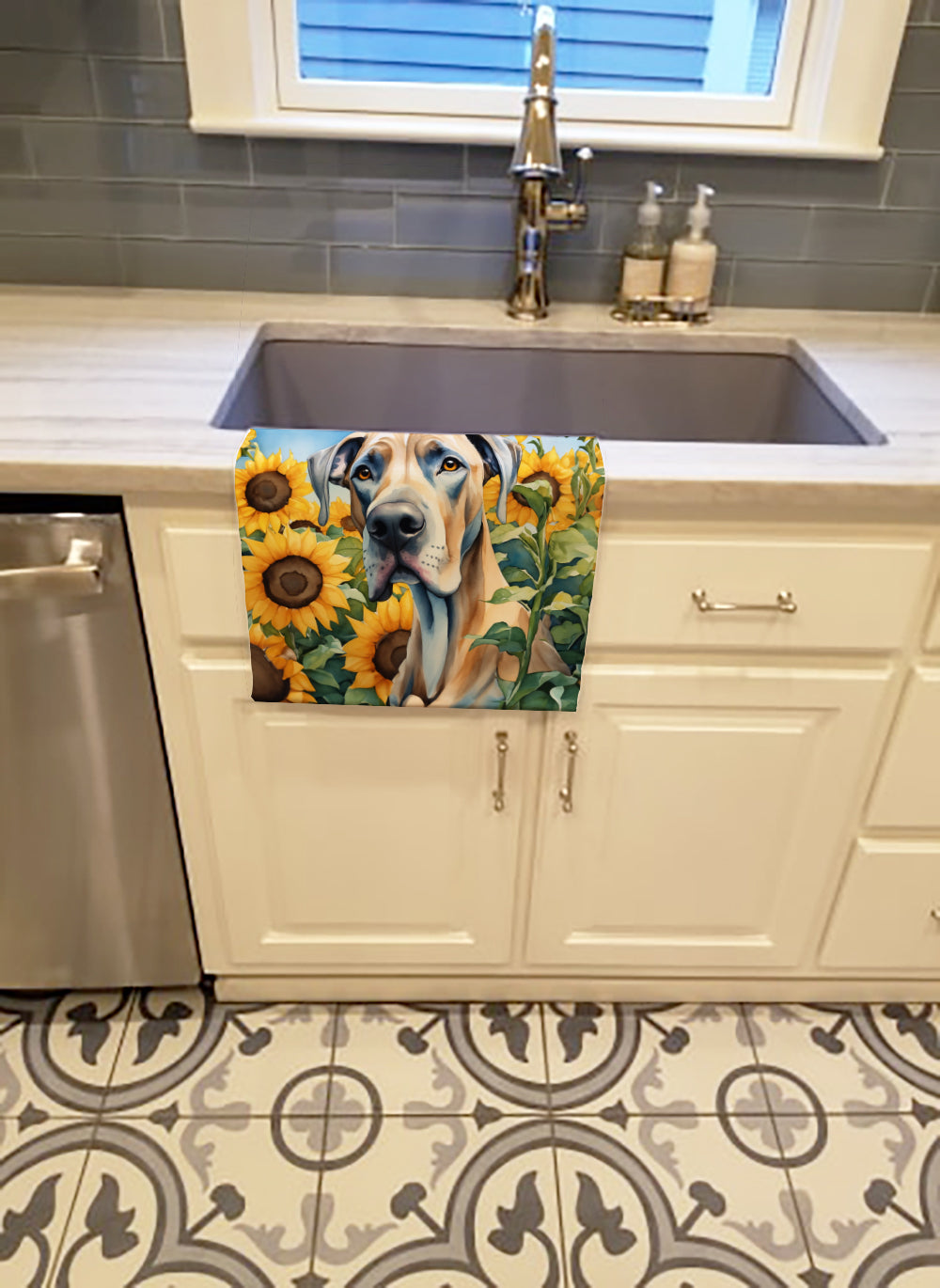 Great Dane in Sunflowers Kitchen Towel