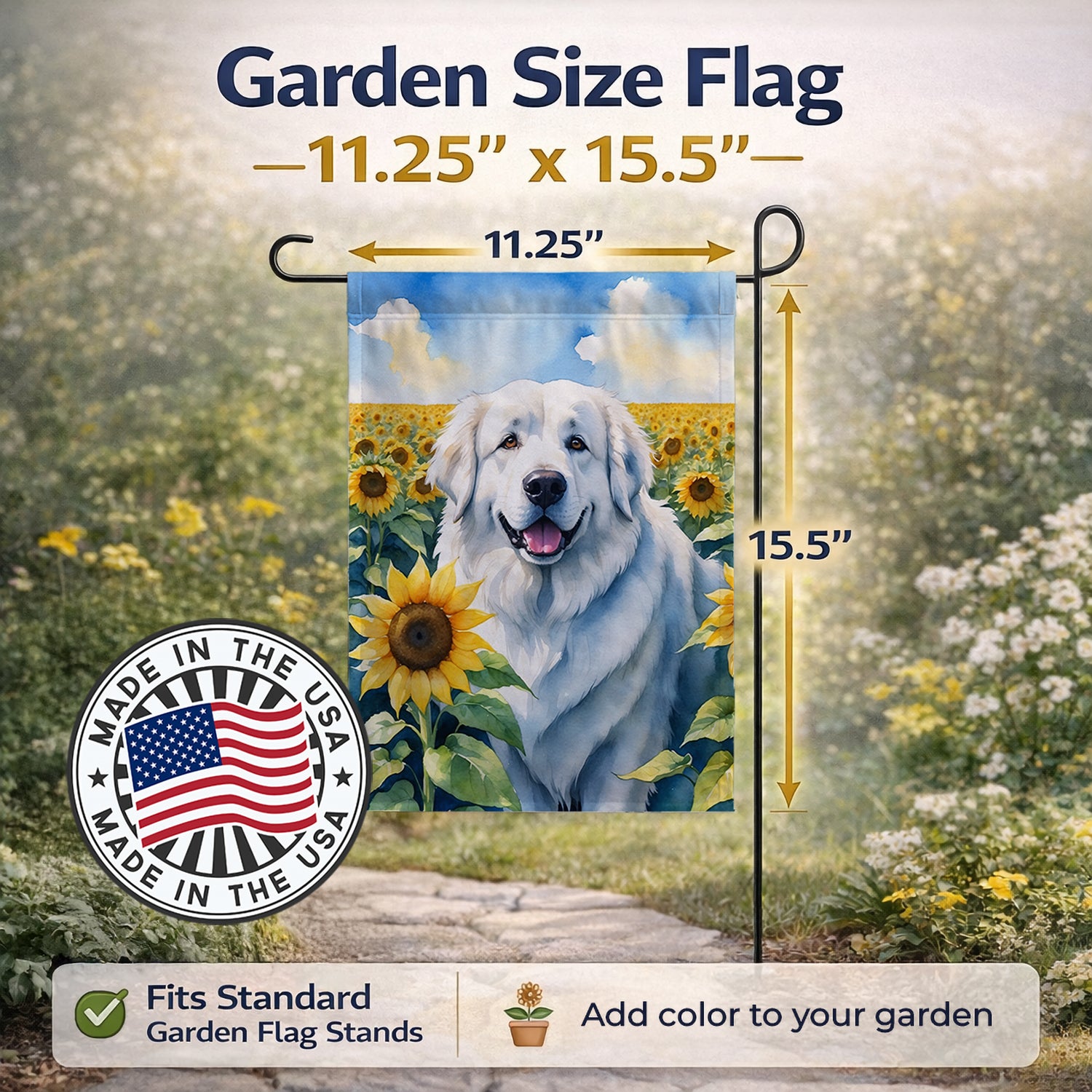 Caroline's Treasures Great Pyrenees in Sunflowers Garden Flag Mailbox Decorative Yard Banner Outside Patio Artwork for Flower Beds, Garden Size, Multicolor