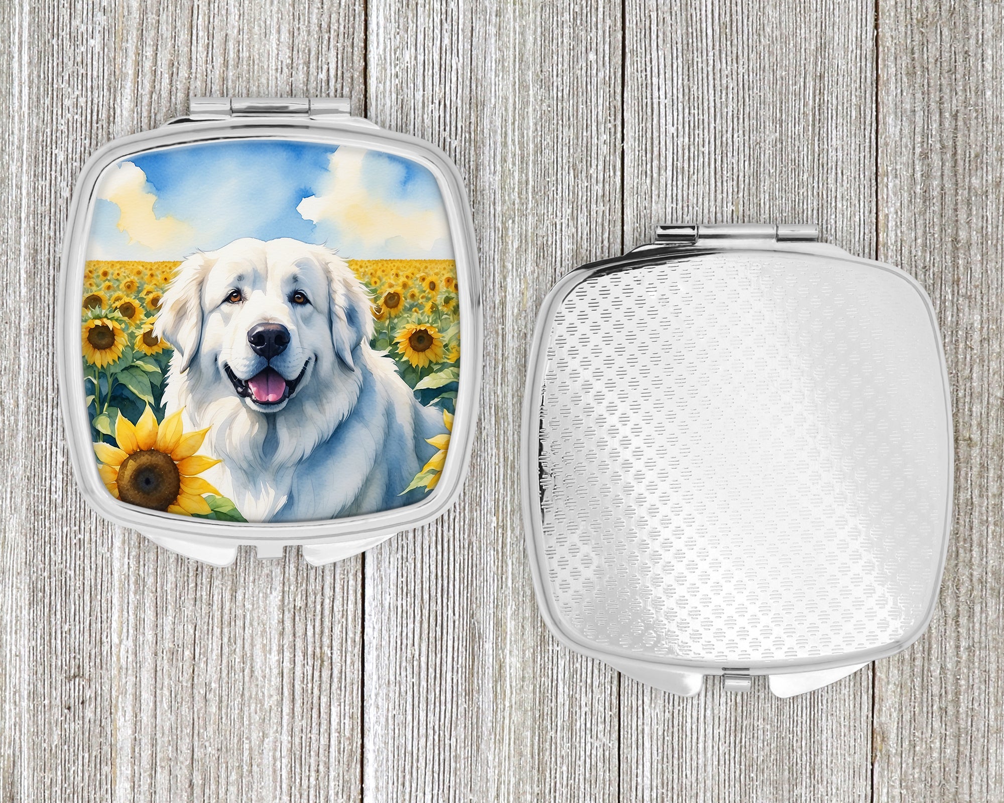 Great Pyrenees in Sunflowers Compact Mirror