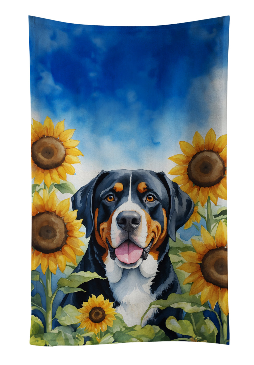 Buy this Greater Swiss Mountain Dog in Sunflowers Kitchen Towel